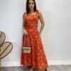 Conjunto Feminino Lara Bordado Cropped e Saia Midi Laranja