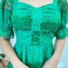 Vestido Fernanda Midi sem Bojo Manga Princesa Bordado Verde