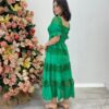 Vestido Fernanda Midi sem Bojo Manga Princesa Bordado Verde